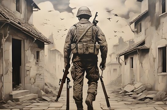 no heroes in war, lonely soldier street wall art 