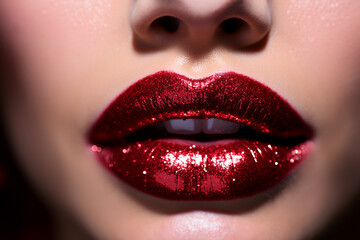 Fototapeta premium Red glitter polish lipstick