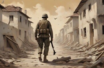 no heroes in war, lonely soldier street wall art 