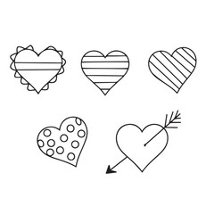 Heart Sketch Set, balloon and "Love" text style from isolated white background