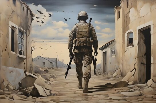 no heroes in war, lonely soldier street wall art 