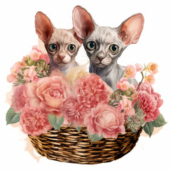 kitten in basket with flowers