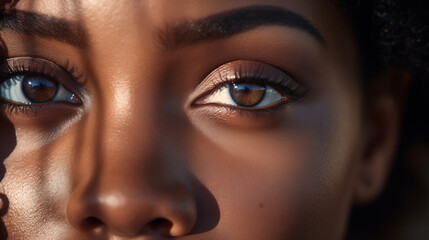 African American Woman: Close-up face photograph capturing the strength and beauty, celebrating diversity and individuality, high resolution