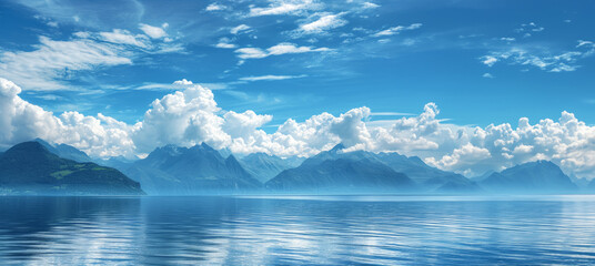 Blue sky with mountain scenery and calm sea