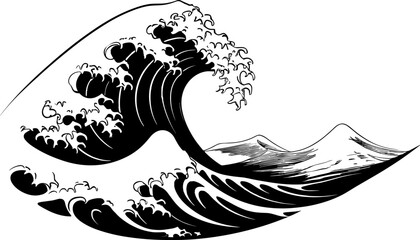 Sea waves handdrawn sketch. Sketch ocean wave. Vintage hand drawn ocean tidal storm wave isolated for surfing and seascape, vector illustration. AI generated illustration. - obrazy, fototapety, plakaty