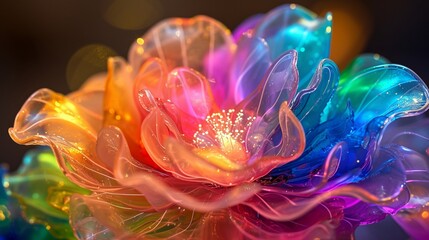 abstract fractal background, Marvel at the delicate beauty of an intricately designed rainbow flower crafted from a jelly-like substance. Perfect lighting accentuates every detail