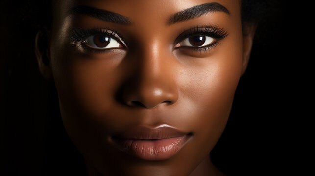 Radiant Diversity Portrait: Visual representation featuring the radiant face of an African American woman, celebrating diversity and embracing individual beauty, high resolution