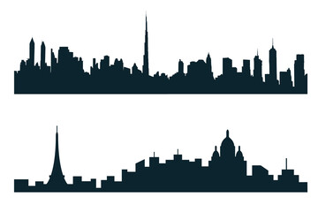 Silhouettes of cities on a white background