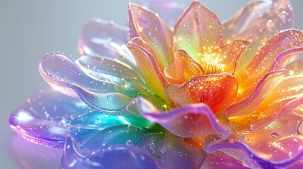 abstract colorful background, Marvel at the delicate beauty of an intricately designed rainbow flower crafted from a jelly-like substance. Perfect lighting accentuates every detail