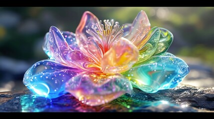 background with flowers, Marvel at the delicate beauty of an intricately designed rainbow flower crafted from a jelly-like substance. Perfect lighting accentuates every detail