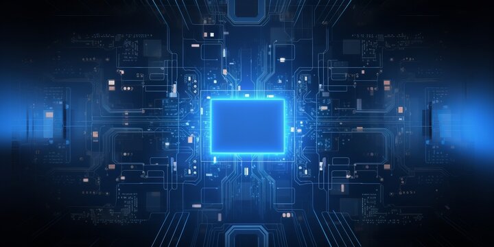 Modern Web Connectivity Quantum Computing System Blue Background.