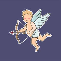 Vector flat Cupid illustration. Baby Cupid with an arrow. Valentines day illustration.