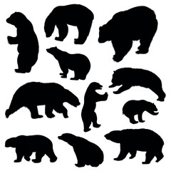 Collection of silhouette illustrations of polar bear