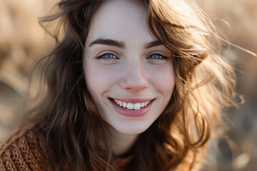 Fototapeta premium Confident Young Woman Engages Camera Through Direct Eye Contact