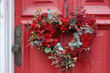 Fototapeta na wymiar Valentine's Day Door Decor: Heart-Shaped Wreath
