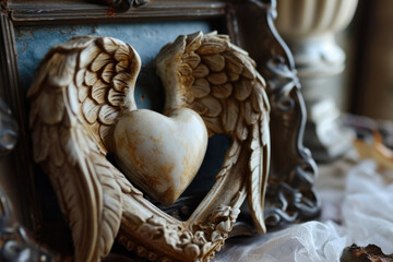 Celestial Heart Frame Embellished With Angel Wings For A Heavenly Aesthetic