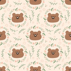  Seamless pattern with cute cartoon animal marmot and flower tulip doodle Watercolor for Happy Groundhog Day 2 February printable postcard print greetings card banner poster