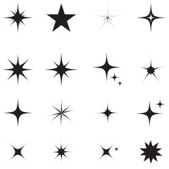 Star vector icons set. Twinkling stars illustration. Sparkles, shining burst. Christmas vector symbols isolated