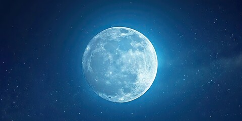 Obraz premium Moonlit Stunning view of night sky featuring luminous full moon glowing stars and space elements eliciting sense of astronomical wonder