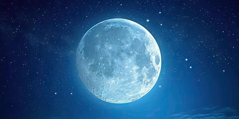 Moonlit Stunning view of night sky featuring luminous full moon glowing stars and space elements...
