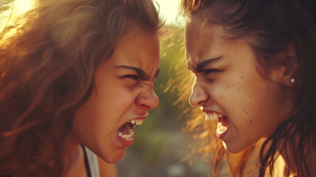 Teenage Girls Arguing, Yelling and Fighting