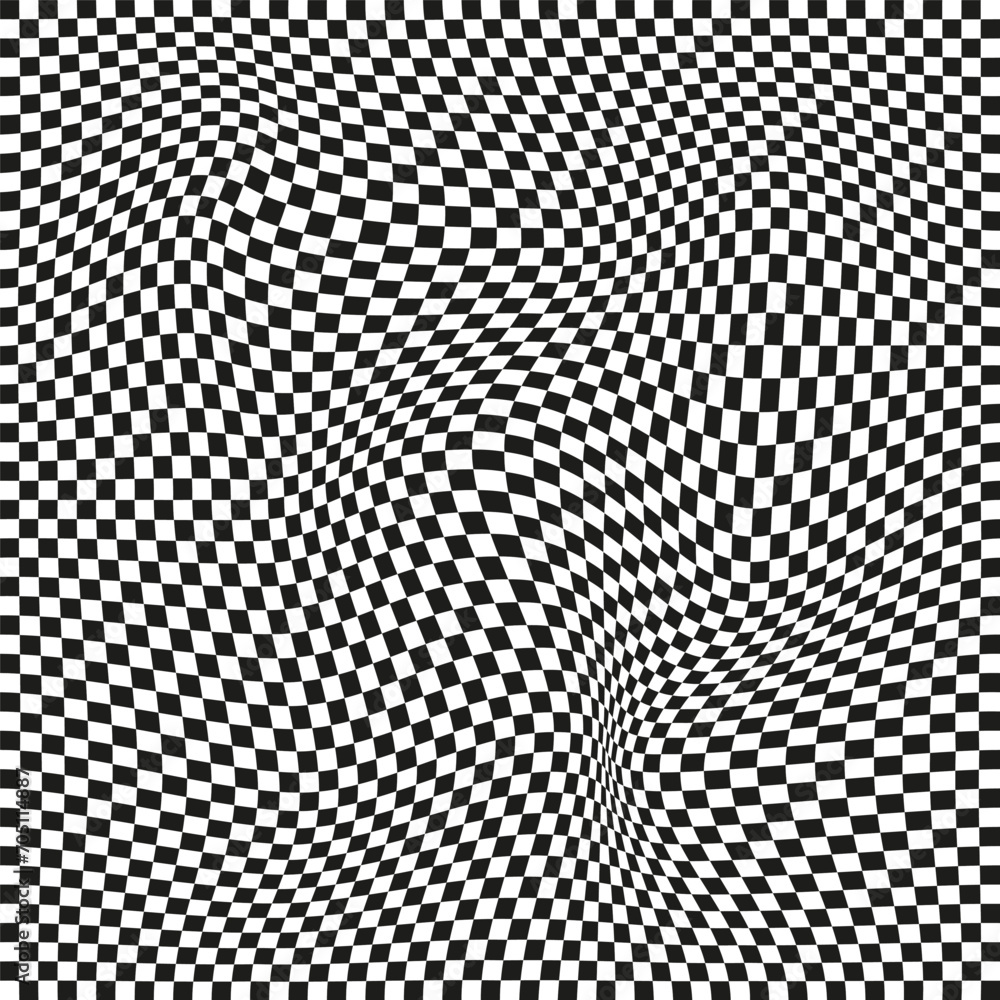 Aufkleber seamless checkered pattern. distorted optical illusion banner. op art checkered curved pattern.