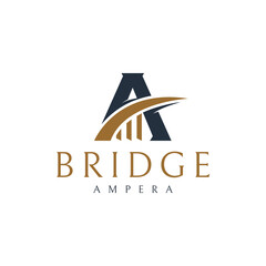 Bridge Letter A, Combined Letter A and Bridge Become One Concept, Vector Minimalist style, Modern Logo Design Editable