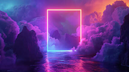 surreal neon square with cloud reflections