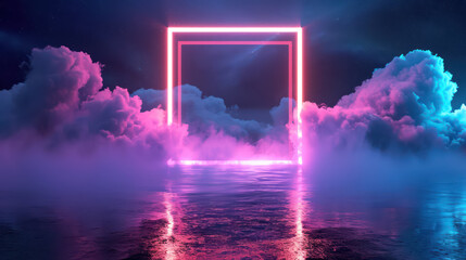 futuristic neon square in cloud wonderland