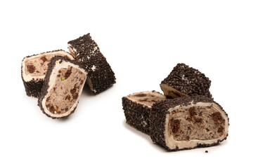 Sweet roll with chocolate and nuts, turkish sweets.