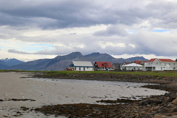 Iceland-View of the village of Höfn is the main town in the municipality of Hornafjördur in the...