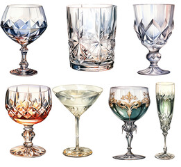 Watercolor illustration crystal antique cup collection