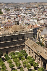 La Giralda, Sevilla, Hiszpania, katedra, pałac, miasto, ulice, widok z góry