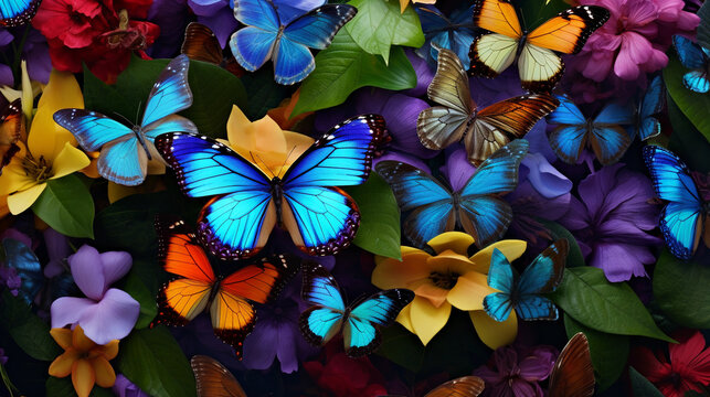Beautiful Buterflies in the magic colorful forest