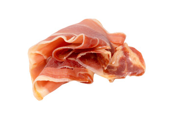 Thinly sliced jamon isolated on white background.