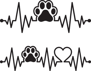 Paw Print and Heartbeat, Paw Silhouette