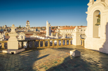 Fototapeta premium View of the rooftops of Sucre from the roof of the Convent of Saint Felipe Neri