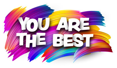 You are the best paper word sign with colorful spectrum paint brush strokes over white.