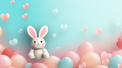 Obraz premium Valentine Day background with colorful hearts and a bunny