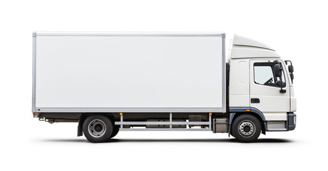 White Moving Truck Side View on Transparent Background - obrazy, fototapety, plakaty