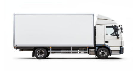 White Moving Truck Side View on Transparent Background