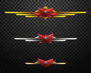 Abstract Red Fantasy Game Level Rank Badges with Gold, Silver and Bronze Borders for Game UI Designs