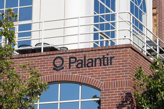 Palo Alto, CA, USA - Apr 26, 2022: Exterior view of Palantir's office in Palo Alto, California. Palantir Technologies is an American software company that specializes in big data analytics.