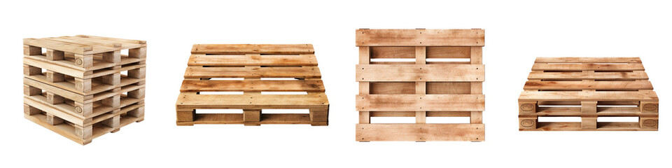 Set of Wooden pallets isolated on a transparent background