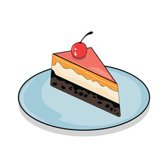 Illustration of a slice of cake in a plate, Cherry cake