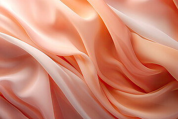 Abstract peach background. peach fabric texture background. peach silk satin. Curtain. .Shiny fabric. Wavy fold. Soft peach fabric folds texture.Fashion and luxury textile design. - obrazy, fototapety, plakaty
