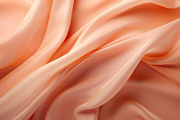 Fototapeta premium Abstract peach background. peach fabric texture background. peach silk satin. Curtain. .Shiny fabric. Wavy fold. Soft peach fabric folds texture.Fashion and luxury textile design.