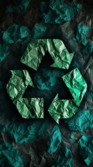 Green Recycling Symbol Surrounded by Rocks, Eco-Friendly Waste Management Concept