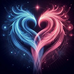 Burning heart. Twin flame logo. Esoteric concept of spiritual love. Illustration on black background for web sites, wallpapers and much more. Created using generative ai tools