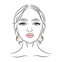 Portrait of a beautiful Mexican woman, sketch, line drawing. Women's look. Beauty logo, illustration, vector